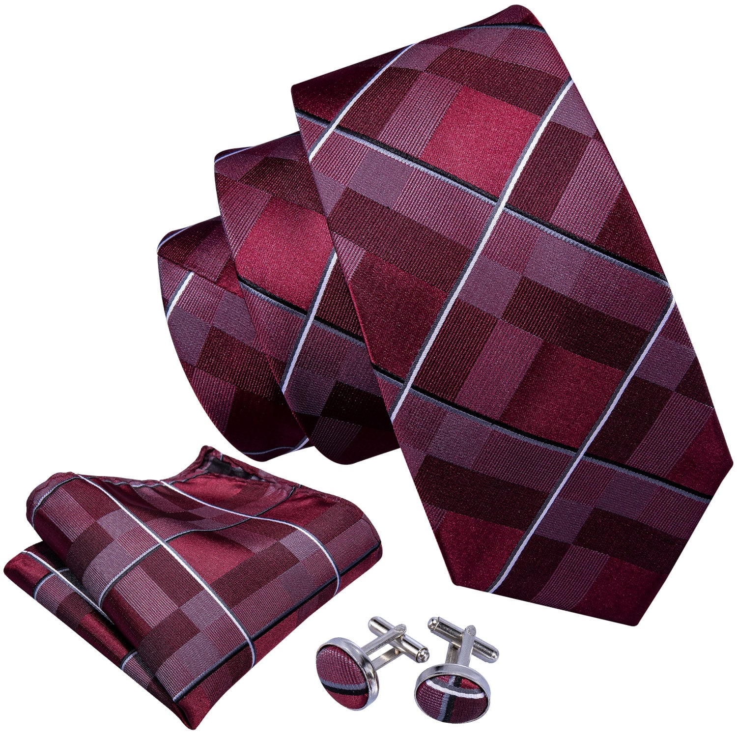 Maroon Majesty Grid Plaid Tie - Image 3