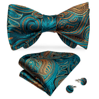 Teal Monarch Paisley Bow Tie