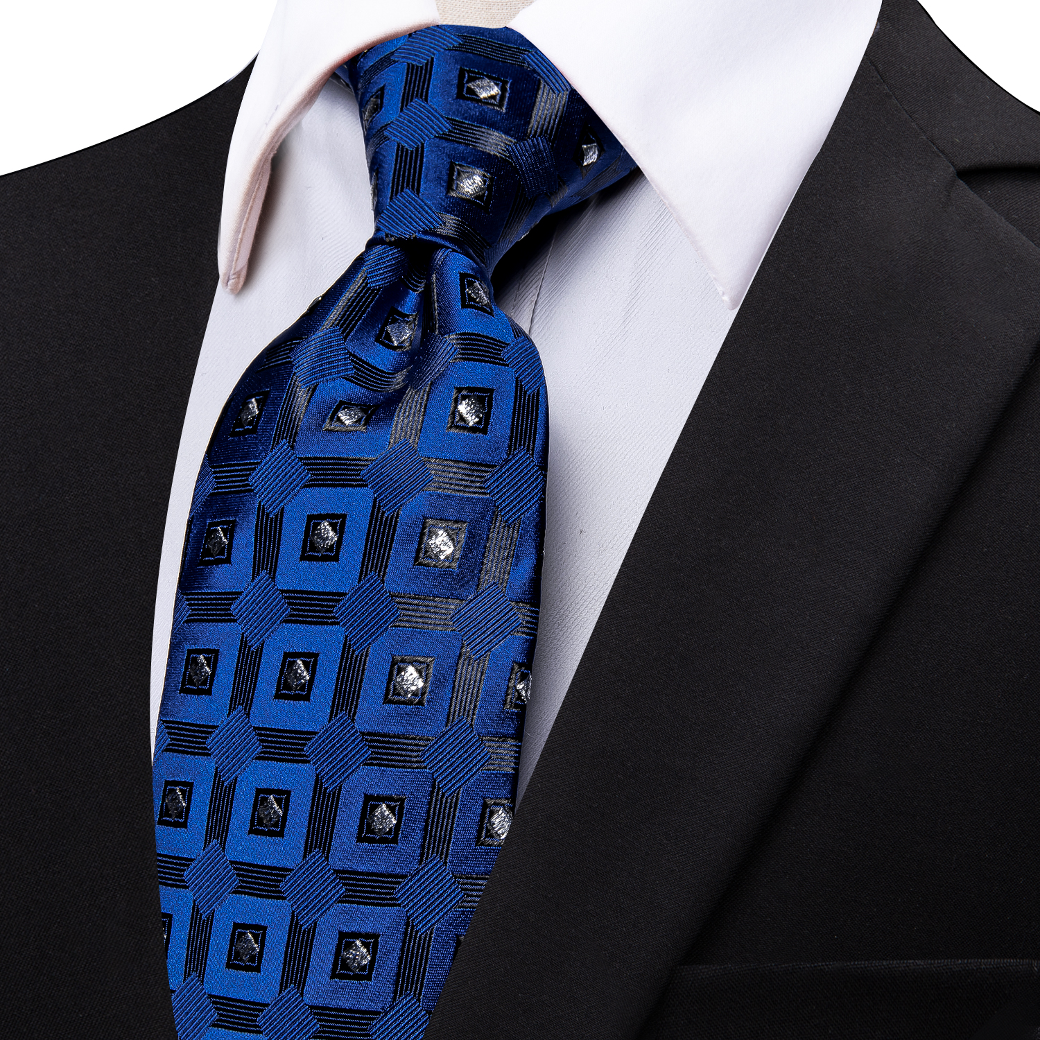 Midnight Sapphire Grid Geometric Tie