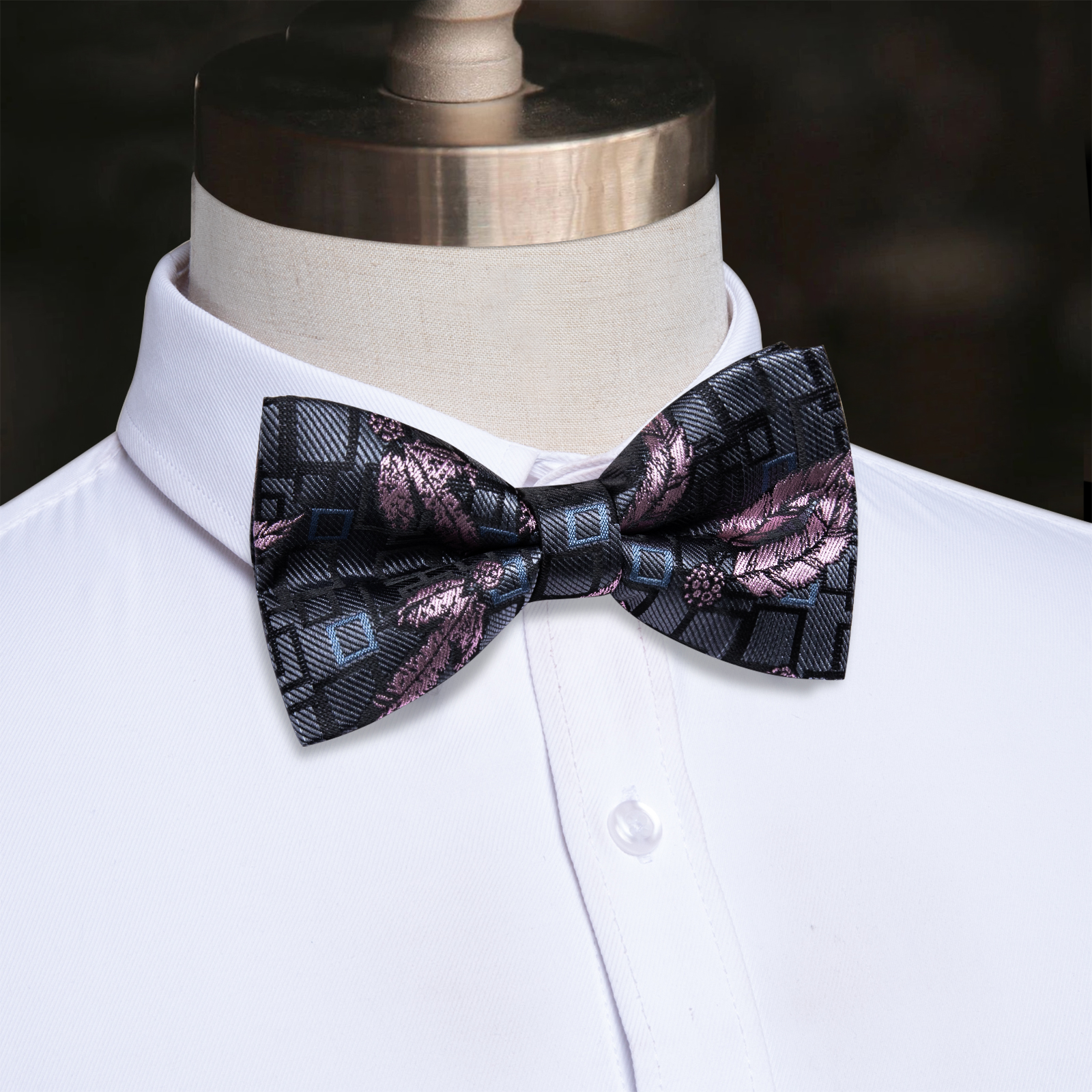Charcoal Charm Floral Mosaic Hybrid Bow Tie - Image 2
