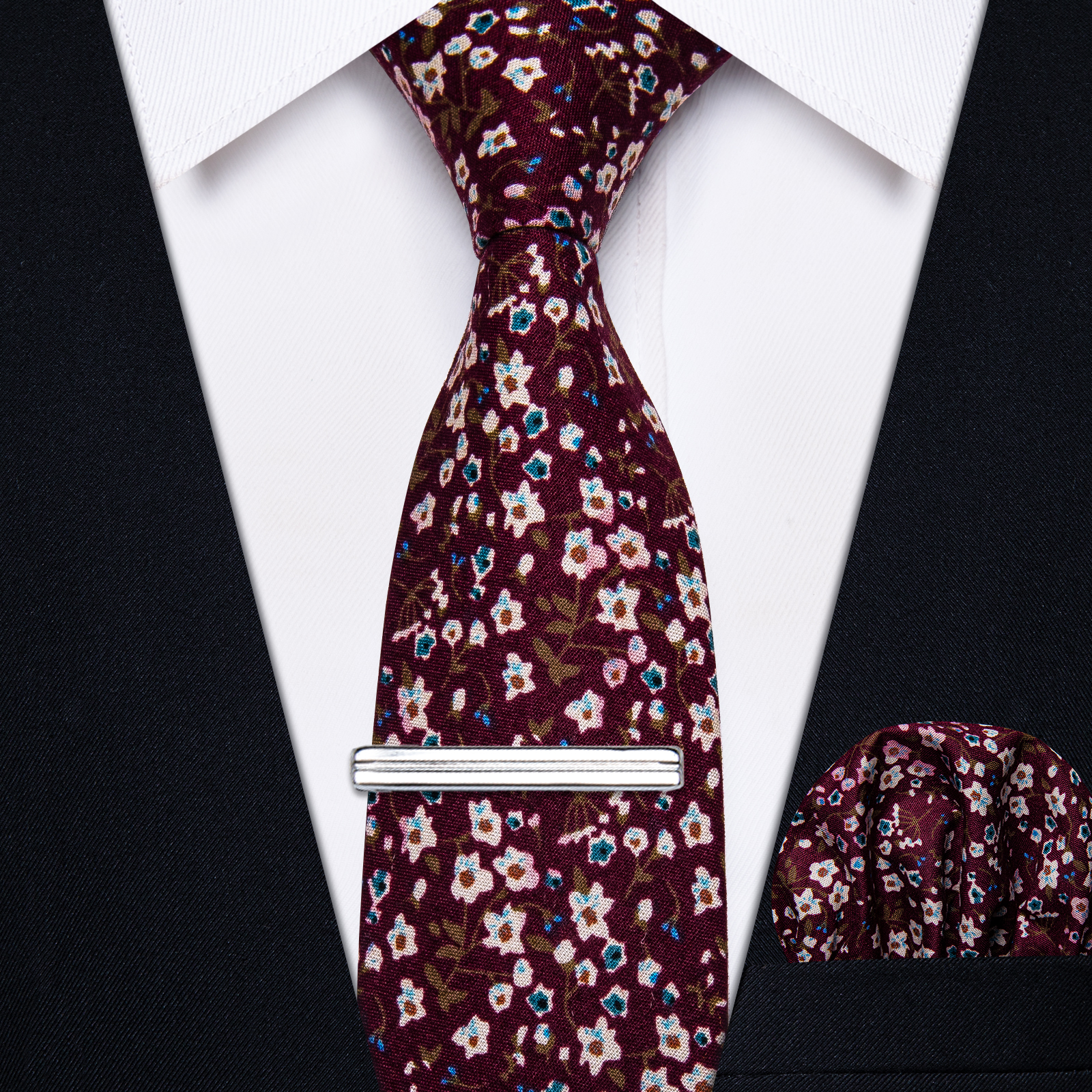 Burgundy Blossom Floral Skinny Tie