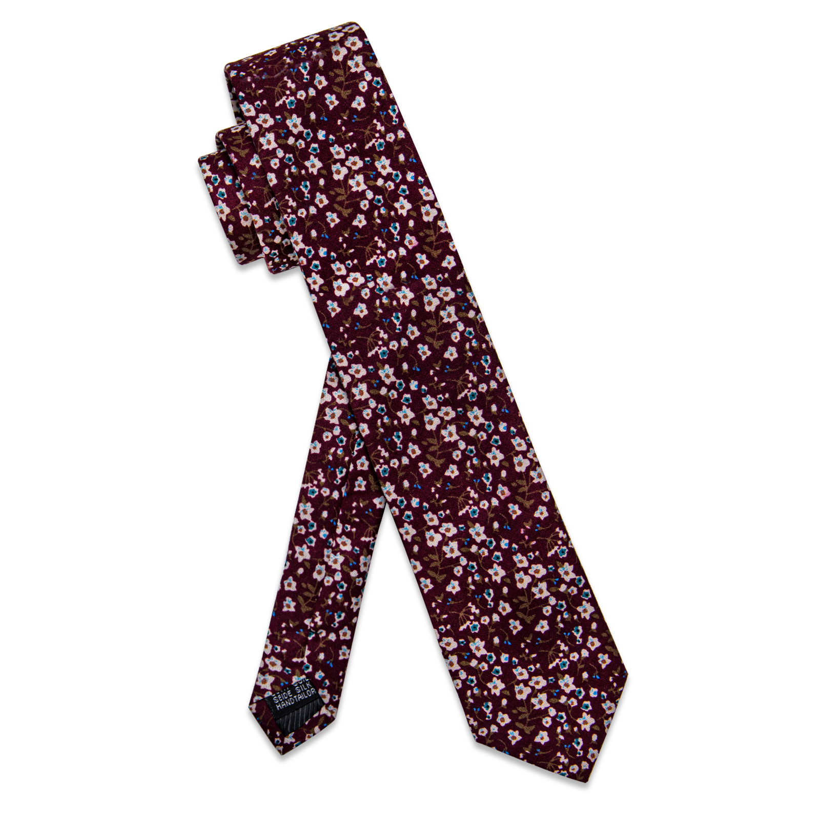Burgundy Blossom Floral Skinny Tie - Image 7