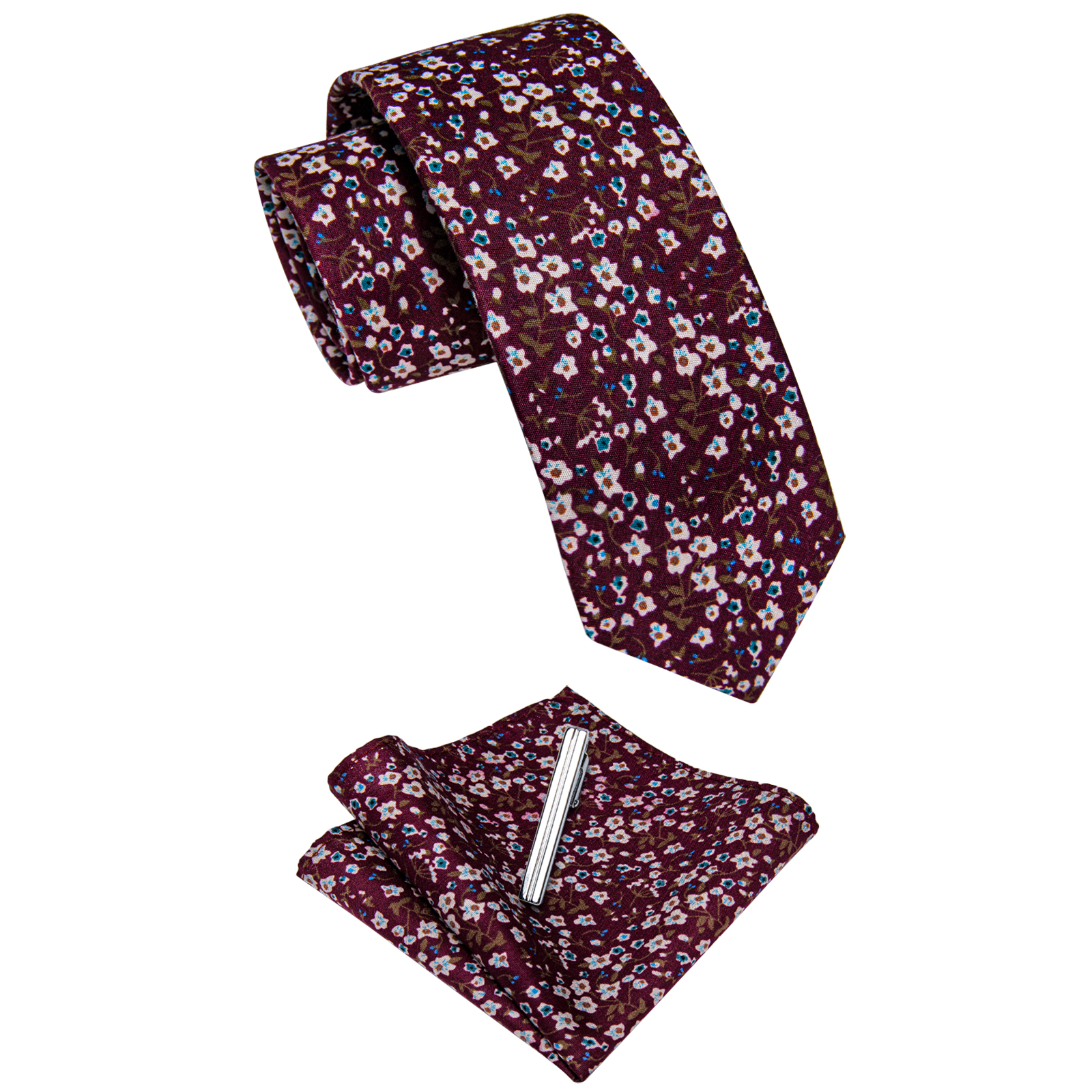 Burgundy Blossom Floral Skinny Tie - Image 5