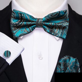 Midnight Teal Paisley Bow Tie Set