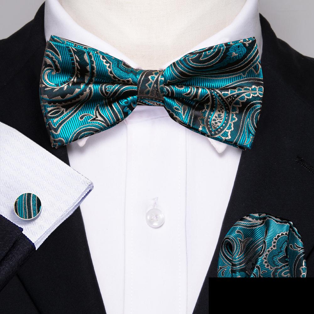 Midnight Teal Paisley Bow Tie Set