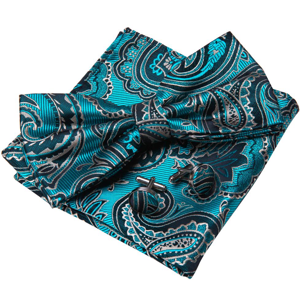 Midnight Teal Paisley Bow Tie Set - Image 3