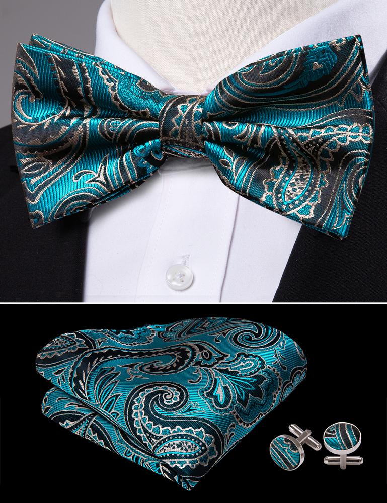 Midnight Teal Paisley Bow Tie Set - Image 5