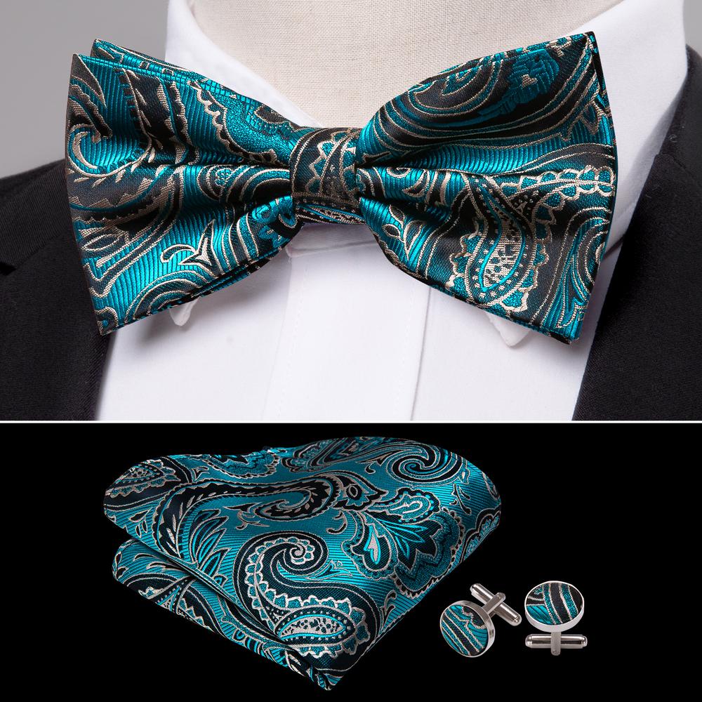Midnight Teal Paisley Bow Tie Set - Image 2